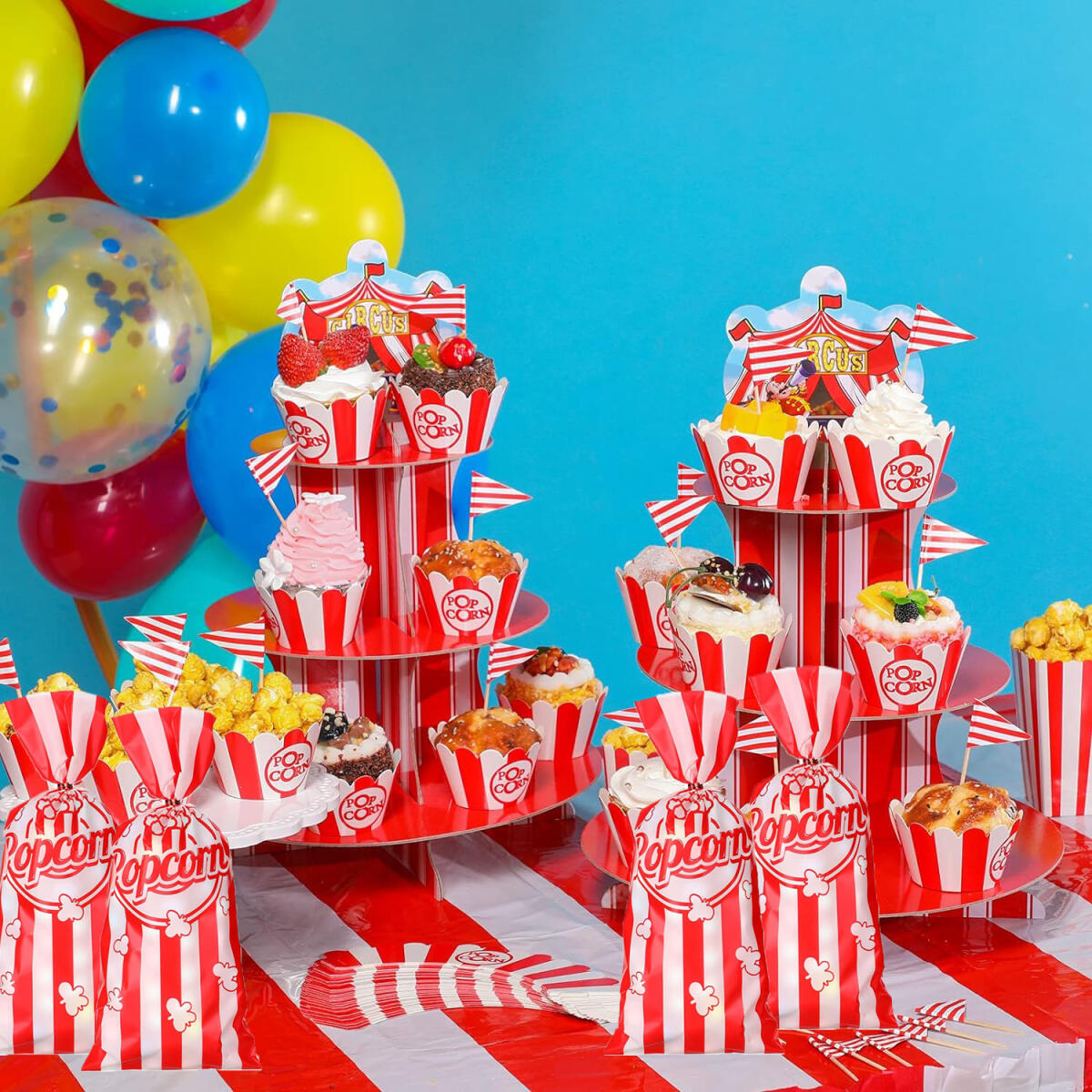 150 Pcs Red and White Plastic Popcorn Bags - 10.8 x 5 Inch