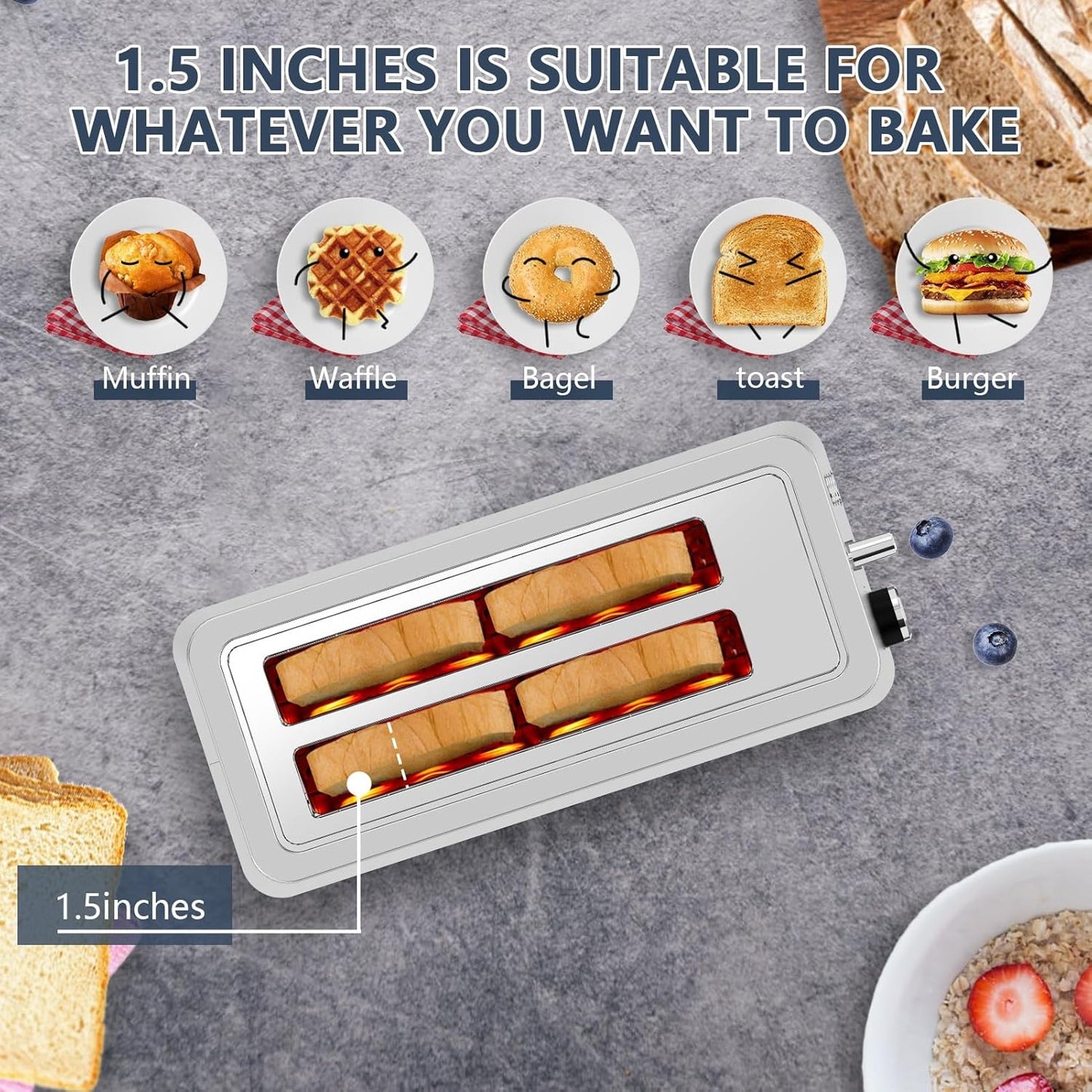 4-Slice Extra Wide Toaster with 6 Settings & Removable Crumb Tray - Silver