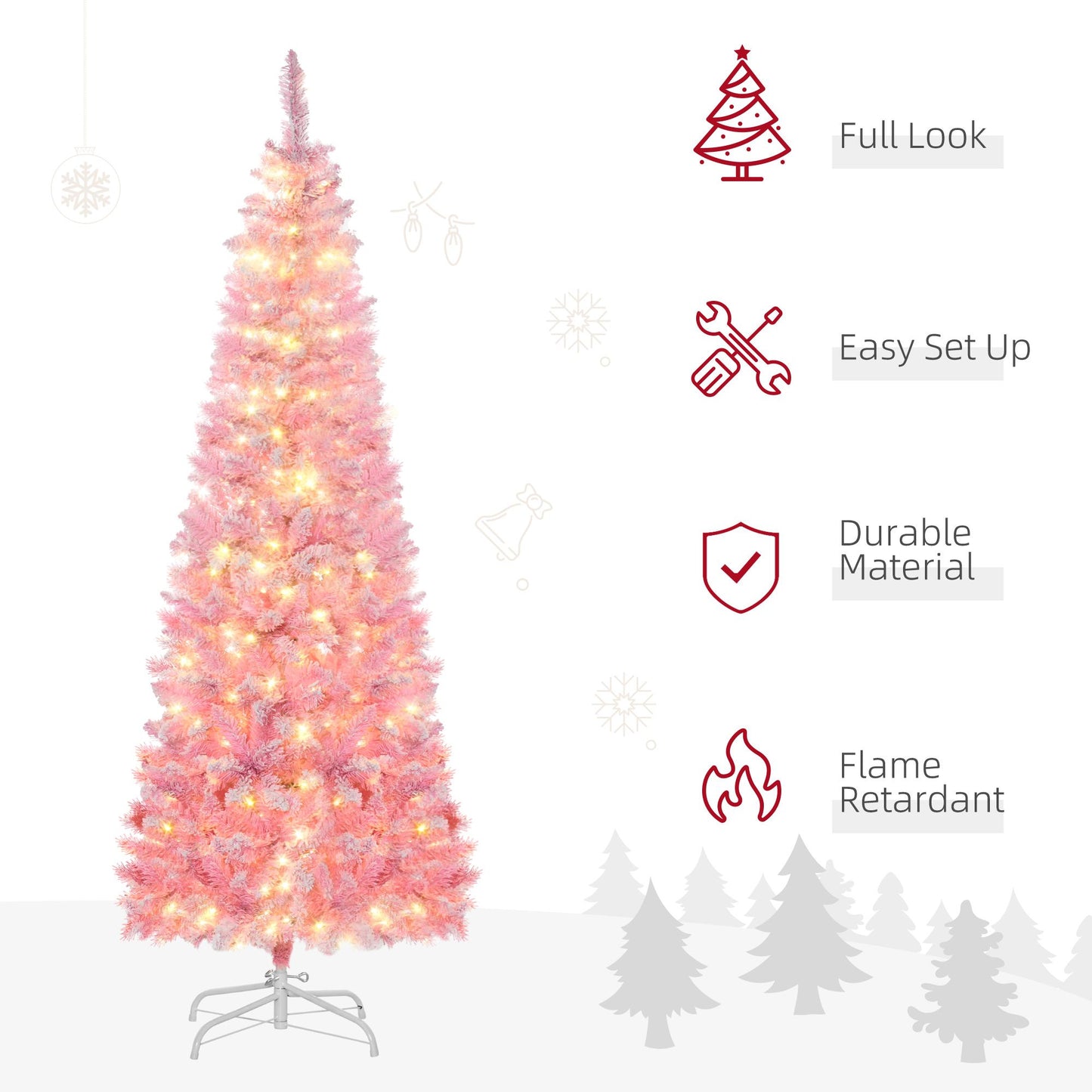 6 Foot Pink Snow Flocked Artificial Christmas Tree - Prelit with LED Lights