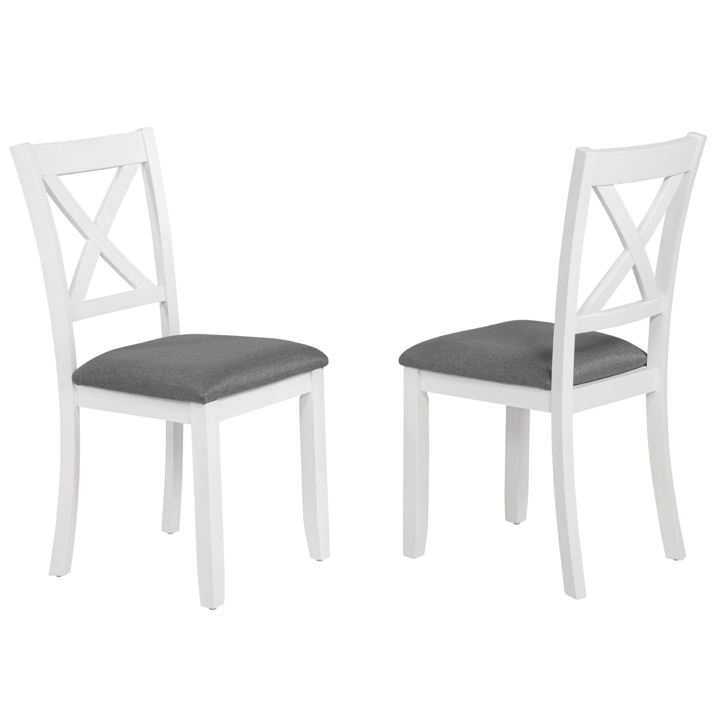 Wooden Dining Chairs Set of 4 with Padded Seats - Grey & White