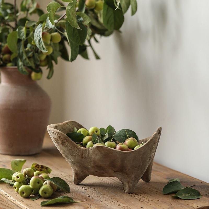 Wooden Ingot-Shaped Fruit Tray with Feet - Solid Wood Bread Plate for Kitchen