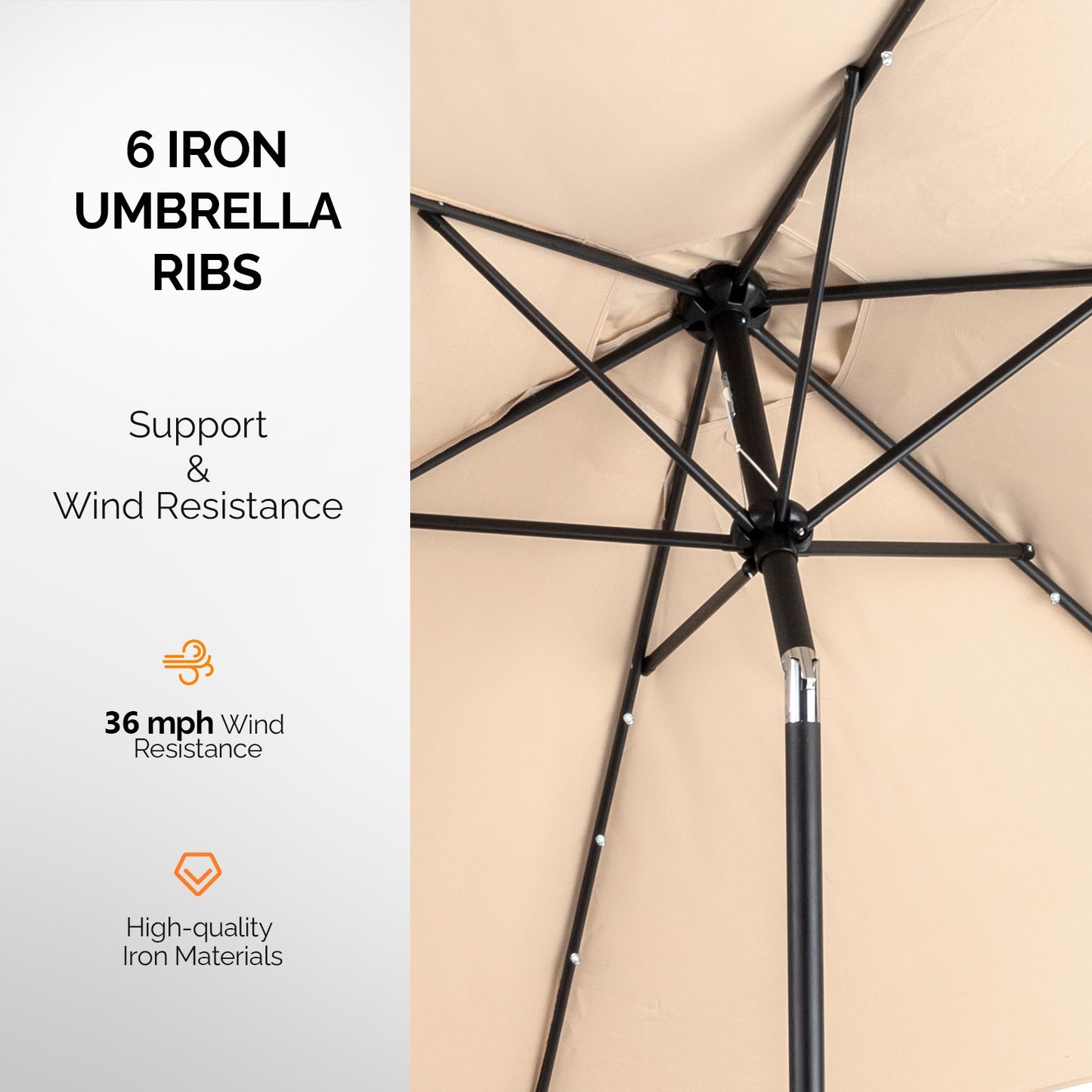 9ft Waterproof Solar LED Patio Umbrella with Tilt & Crank - Beige