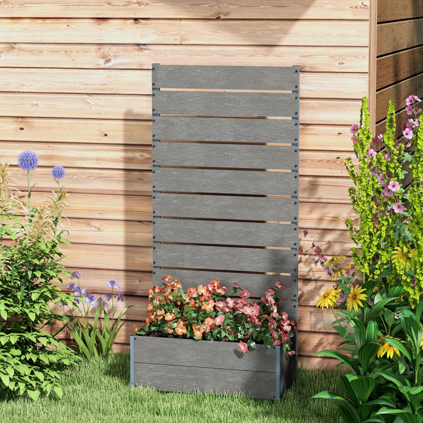 Raised Garden Bed with Trellis for Climbing Plants - Outdoor Planter Box, Gray, 28.25 x 15 x 59 inches