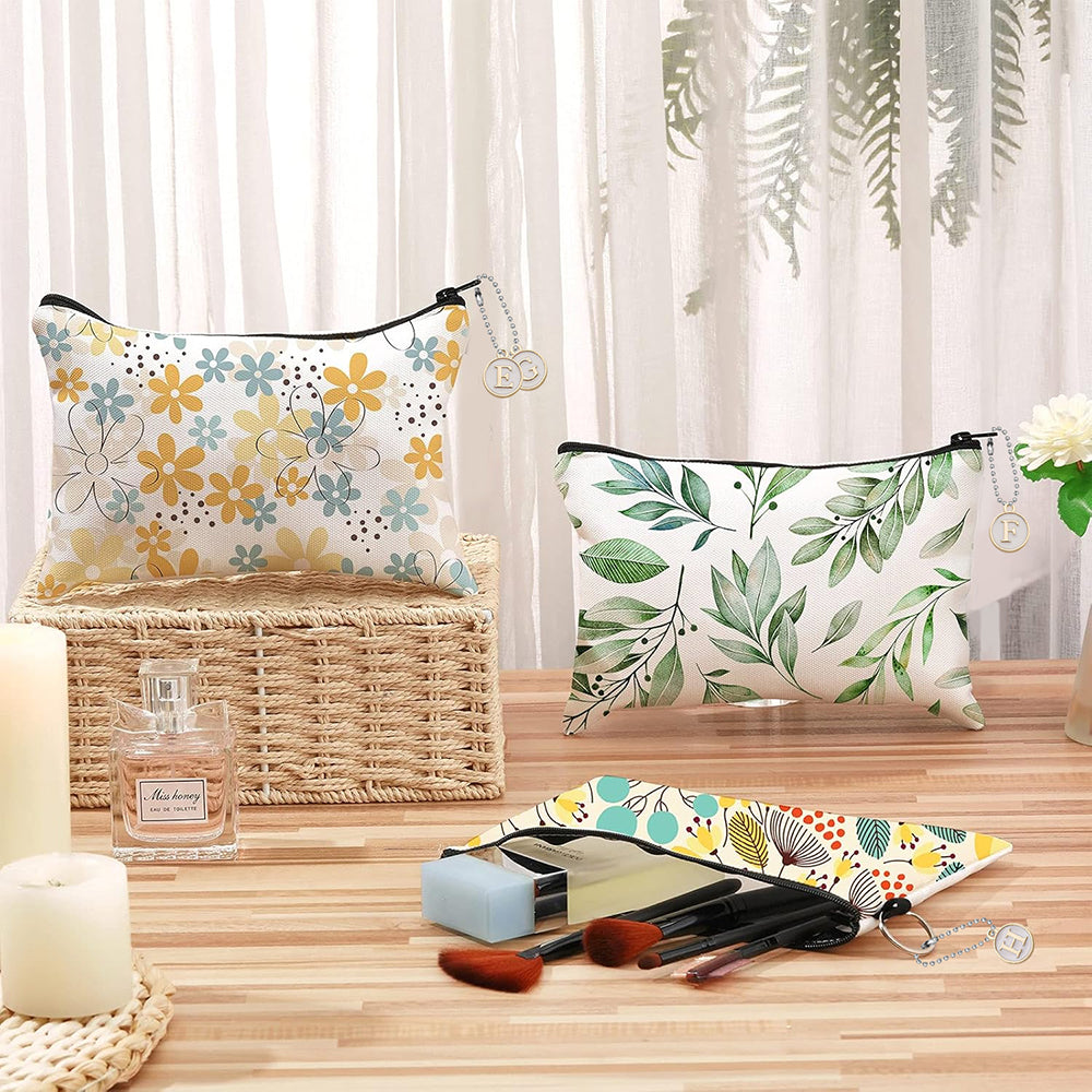 12 Pcs DIY Paintable Canvas Pouch Set with Charms and Chains