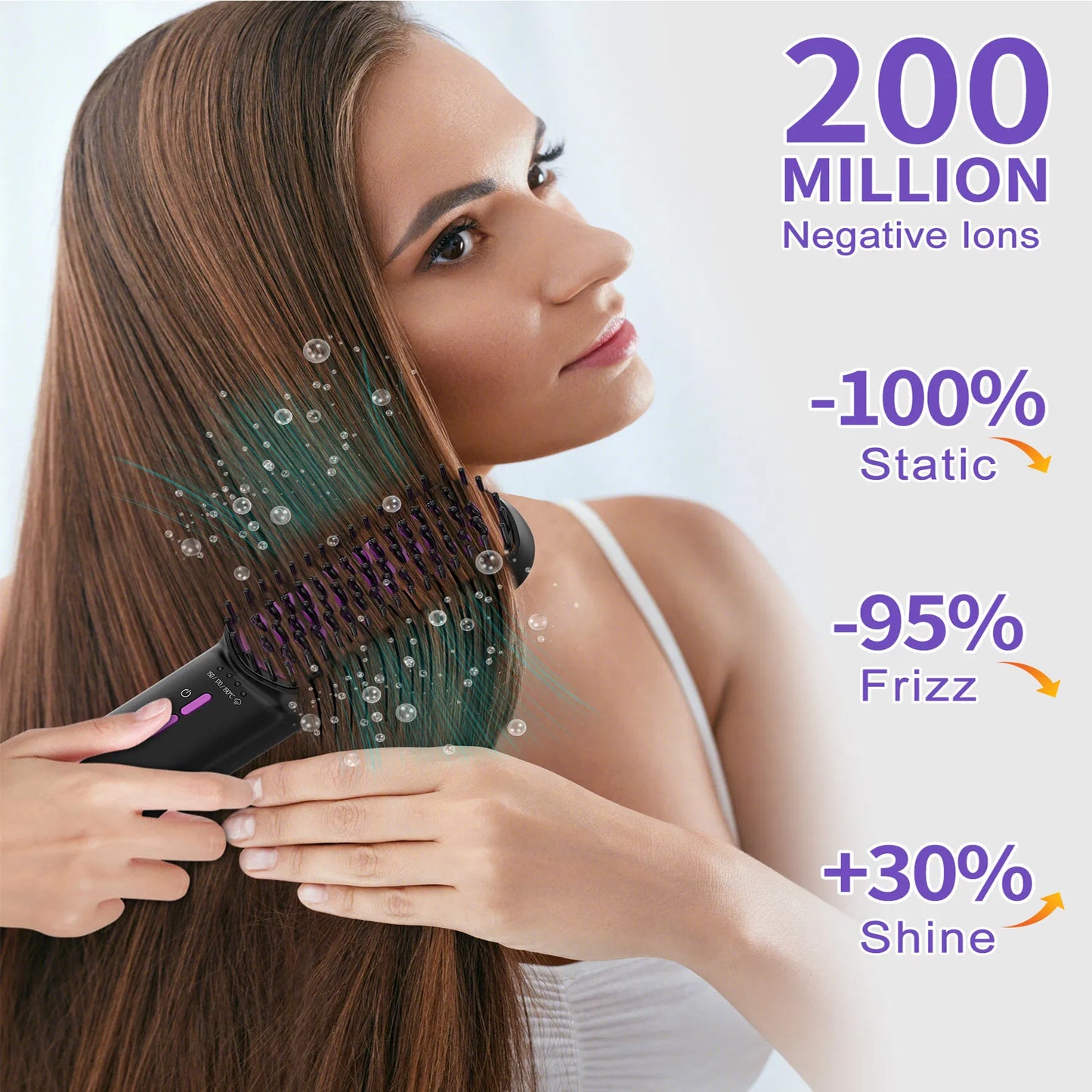Ionic Steam Hair Straightener Brush - Anti-Scald Ceramic Comb - Purple