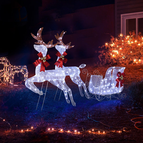 Lighted Reindeer & Sleigh Set - 270 White LEDs Christmas Decoration