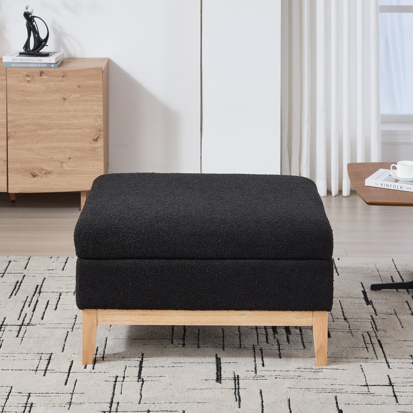 Storage Ottoman with Reversible Lid - Black Boucle Footstool