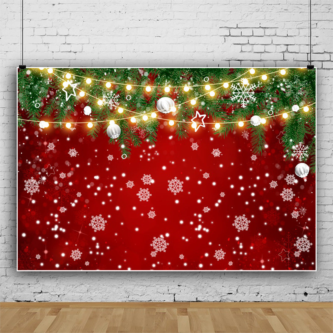 Christmas Snowflake Photography Backdrop Fabric - Red Background Wall Decor 7x5ft