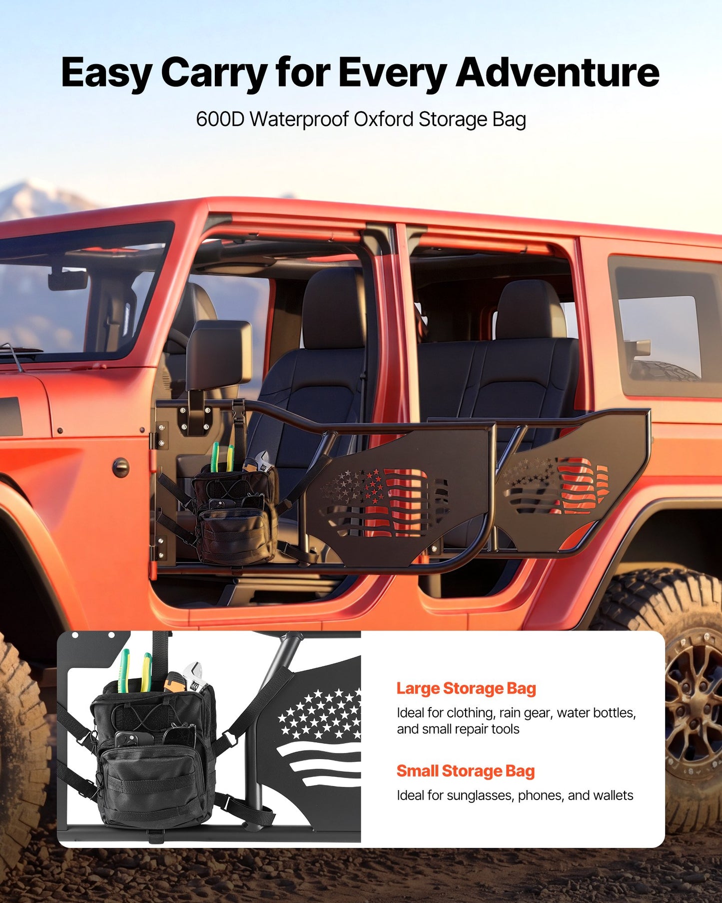 Jeep Tube Doors for 2007-2018 Wrangler JK Unlimited Off-Road Steel Half Doors with Mirrors