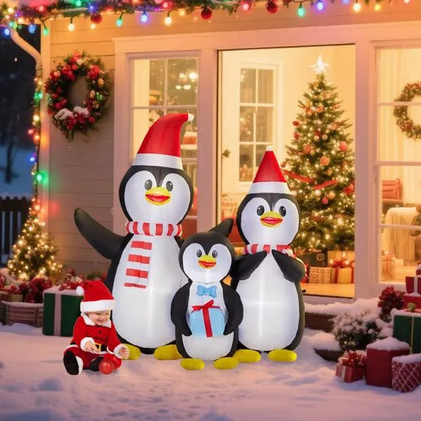 6FT Inflatable Christmas Penguin Family Decoration with LED Lights