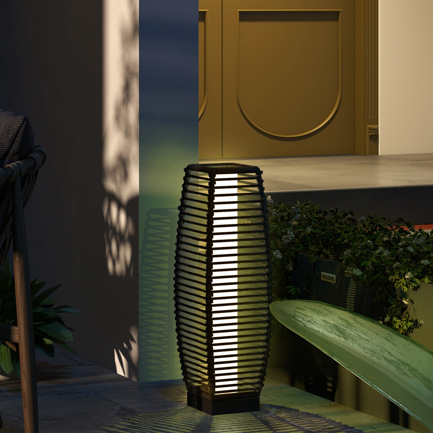 Outdoor Rattan Solar Floor Lamp - Gray Garden Lantern Light