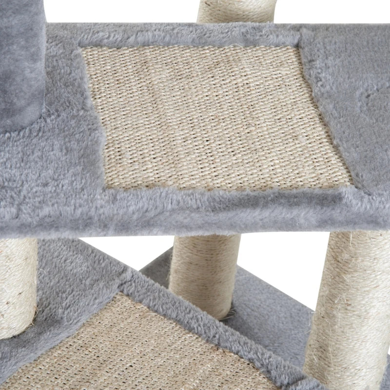 Cat Tree Tower with Scratcher and Play Center - Gray 5-Level Climbing Activity Tower