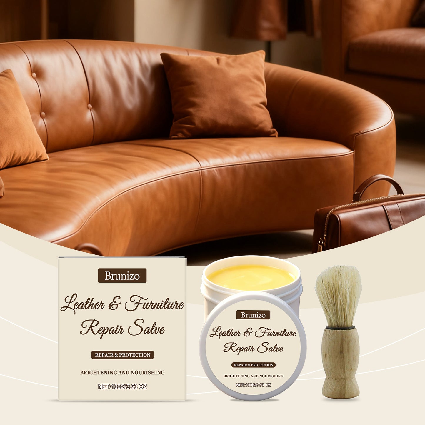 Leather Care Cream 100g with Brush - Shoe & Leather Maintenance Kit