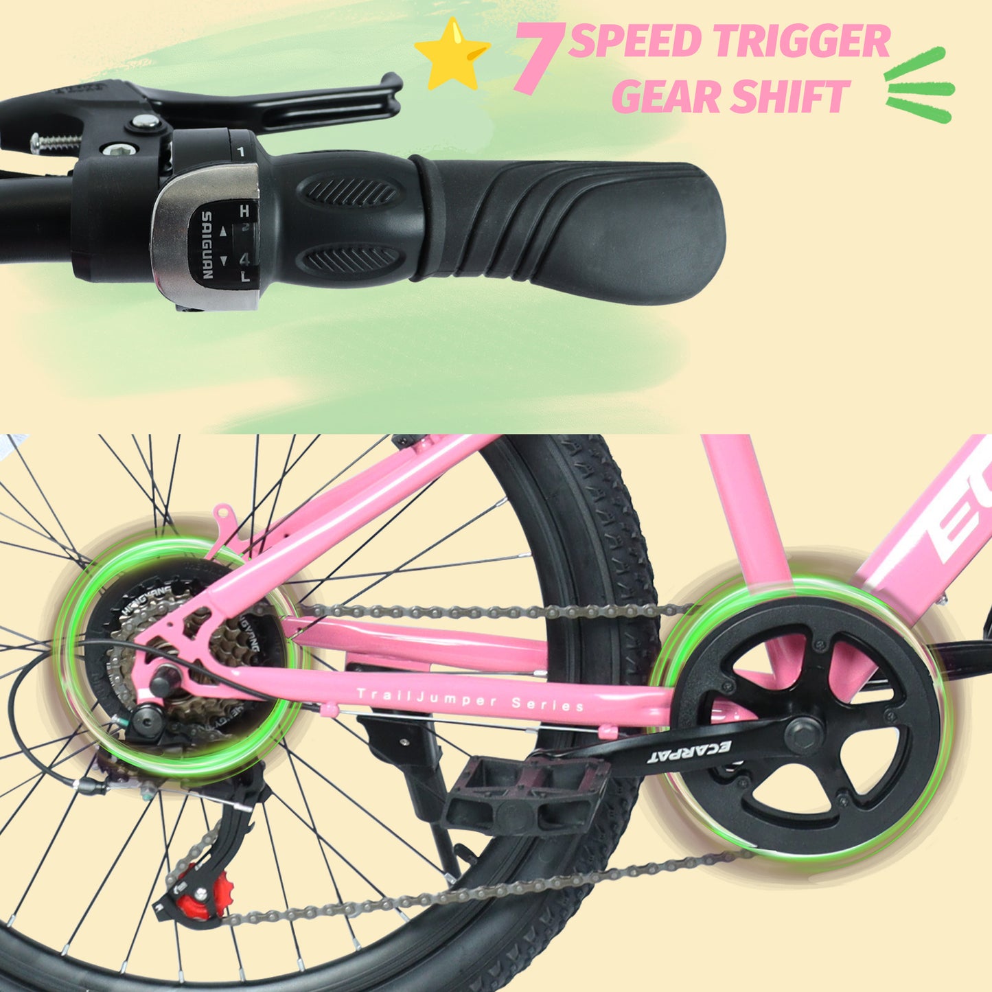 Youth Mountain Bike 24 Inch - 7 Speed, Front Suspension, Disc Brakes