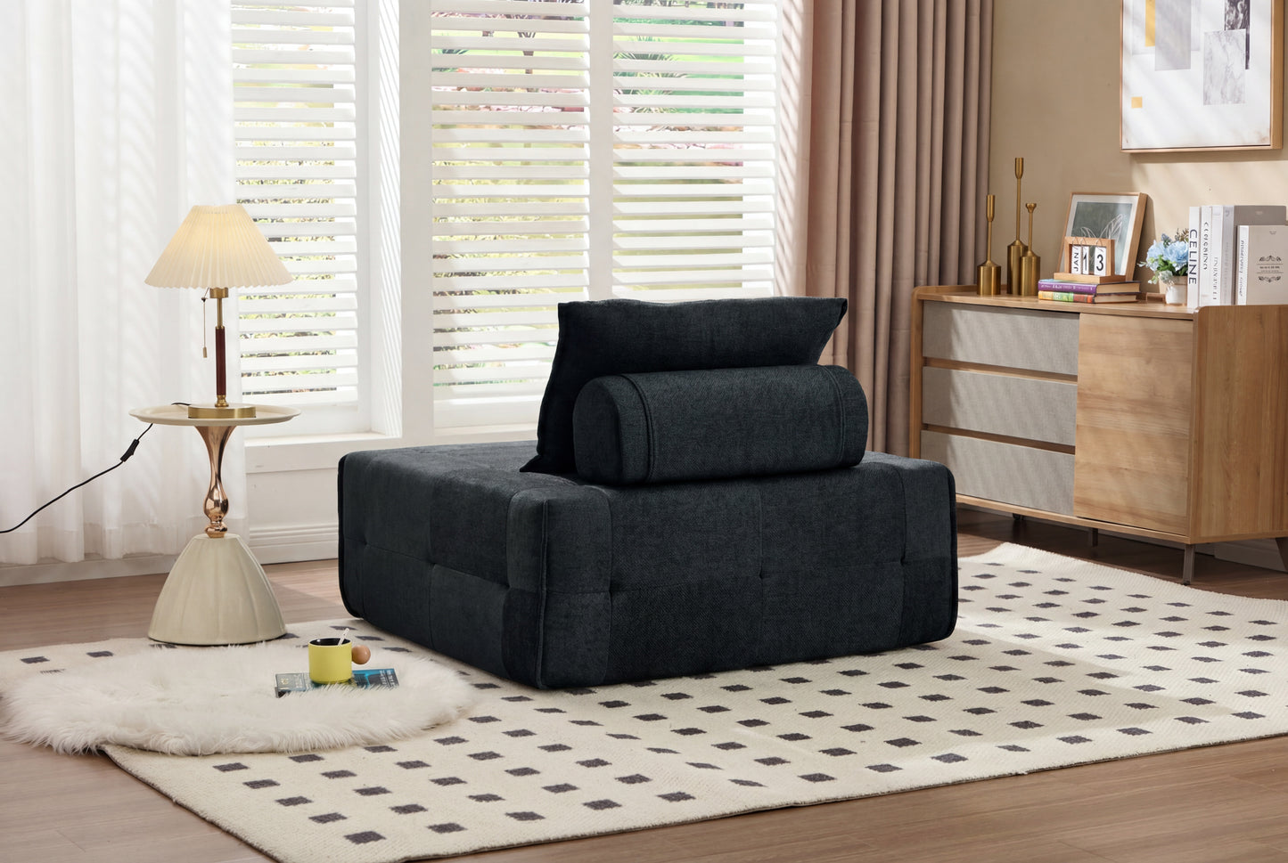 Deep Seat Modular Sectional Sofa with Adjustable Backrest - Black
