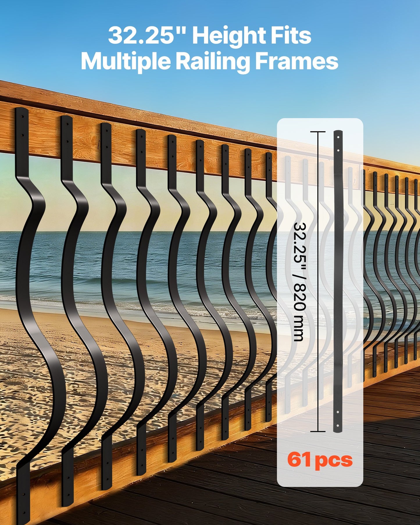 Galvanized Steel Deck Balusters 32.28 In Black Wavy Railing Spindles for Outdoor Decks & Stairs