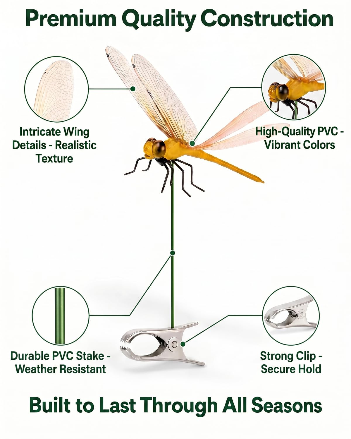4 Pack Dragonfly Decoys for Bug Prevention - Realistic Insect Deterrent Clips for Garden & Horse Protection