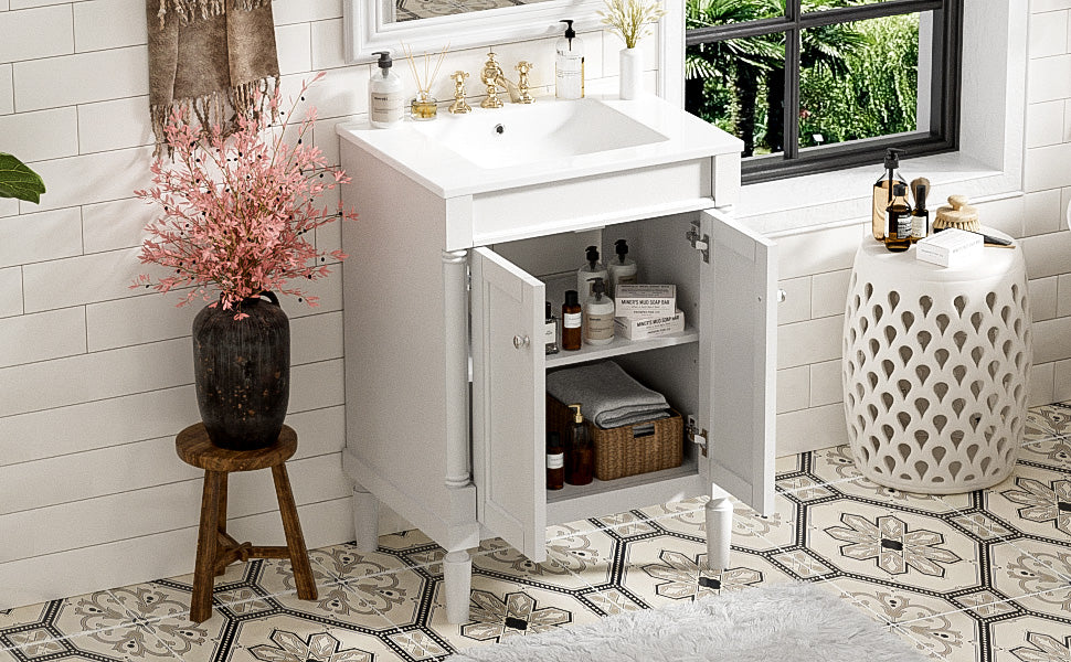 24-Inch Modern Bathroom Vanity with Ceramic Sink & Storage Cabinet