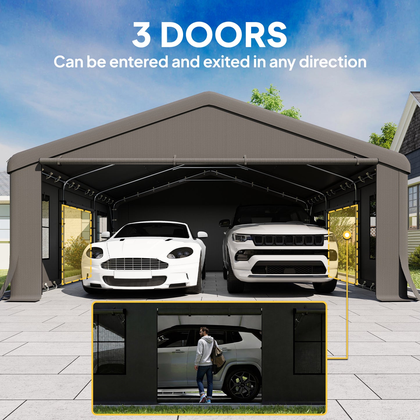 20' x 20' Heavy Duty Carport Canopy Tent with Roll-Up Doors