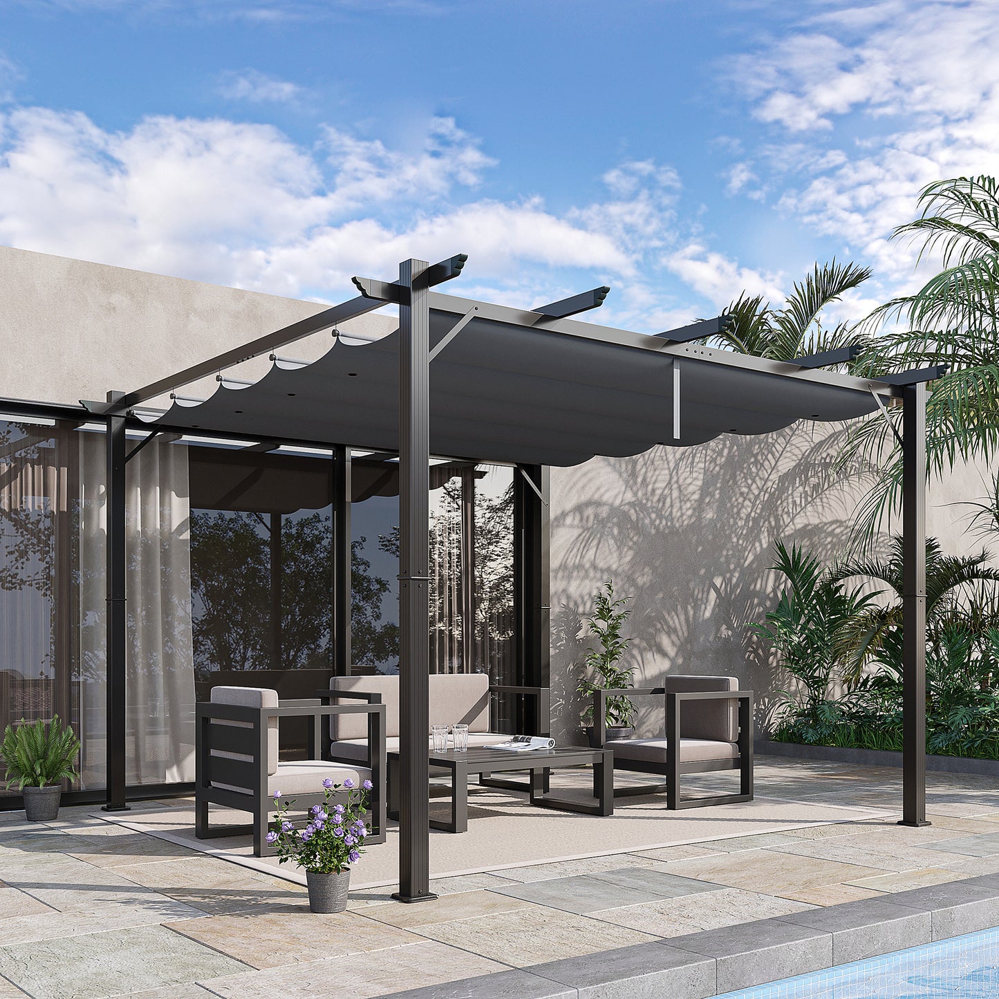 Retractable Aluminum Pergola Canopy - Backyard Shade Shelter