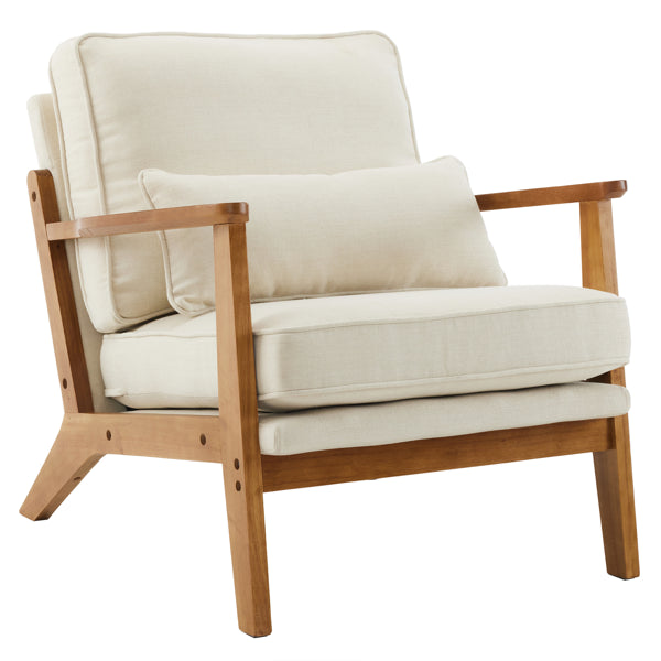 Oak Upholstered Lounge Chair - Off-White