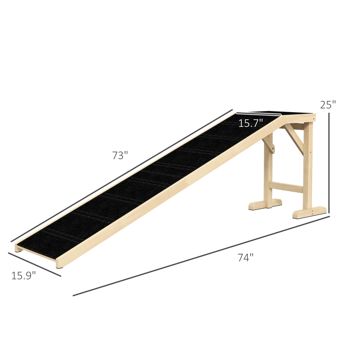 Dog Ramp for Bed, Non-Slip Pet Ramp with Top Platform - Natural Wood, 74 x 16 x 25 inches