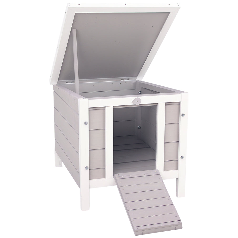 Outdoor Wooden Rabbit Hutch with Waterproof Roof & Raised Platform - Gray Pet House