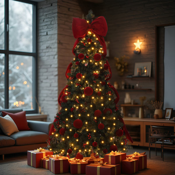 7.5 FT Artificial Christmas Tree with 300 LED Lights & Ornaments