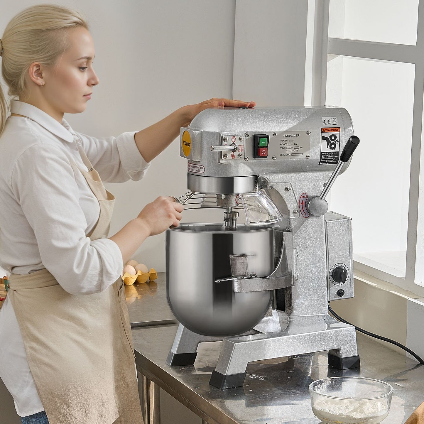Commercial 18.7L 3-Speed Stainless Steel Food Mixer with 1100W Motor