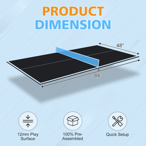 7x4ft Black Foldable Ping Pong Conversion Top - Portable Table Tennis