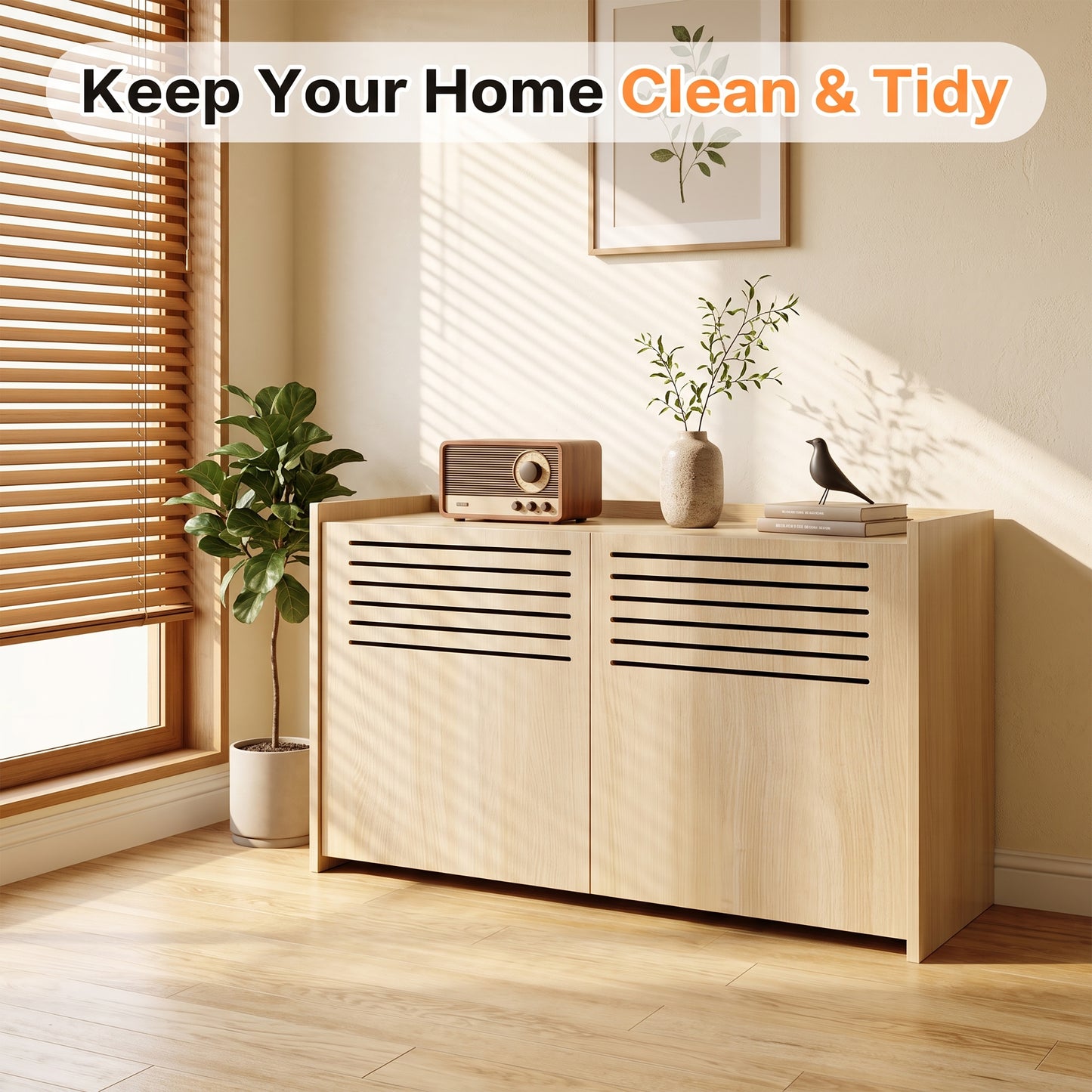 Wooden Cat House with Scratching Pad and Hidden Litter Box, Spacious Pet Furniture