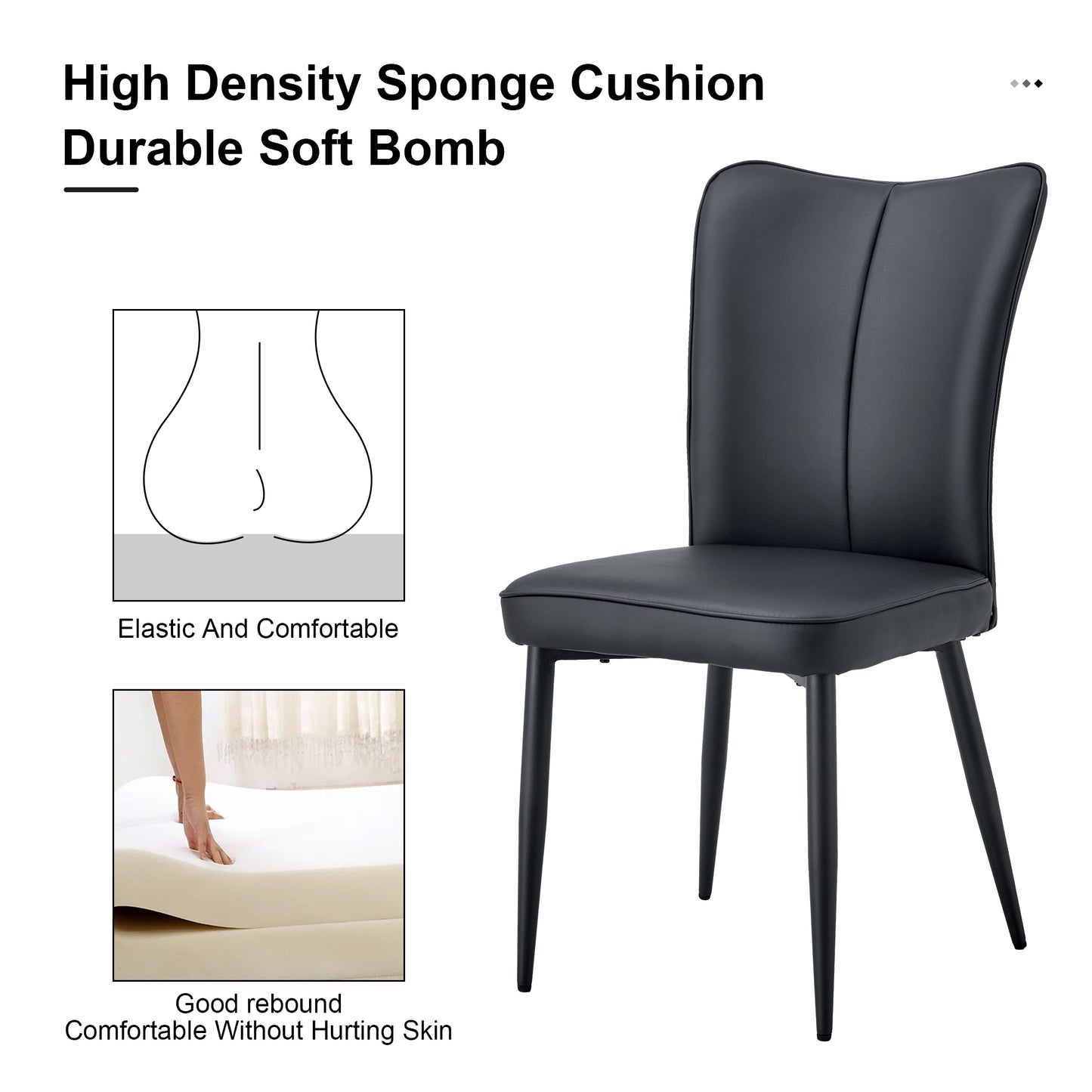 Modern Black PU Chair Set - Six Pieces, The Backrest Has A Vertical
