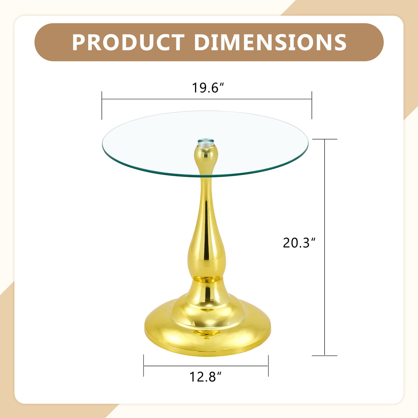 Modern Round Metal Side Table with Glass Top - Gold