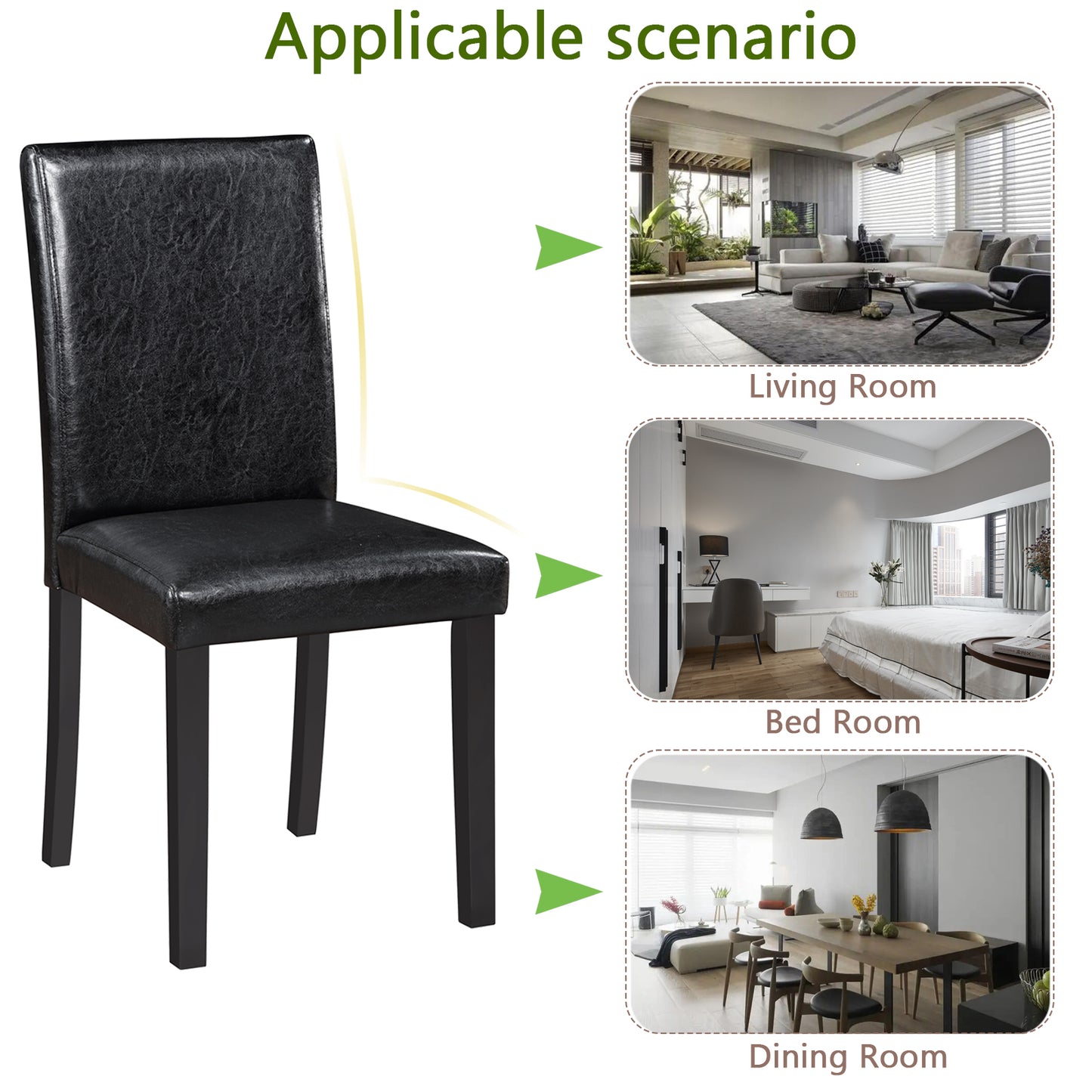 Black Padded Dining Chairs Set for 4 - Solid Rubber Wood