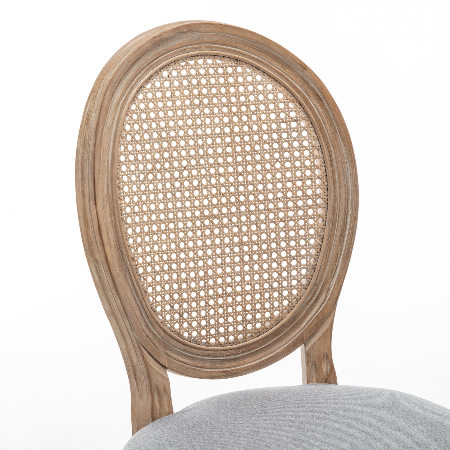Farmhouse Dining Chairs Set of 2 - Grey Linen & Rattan Backrest