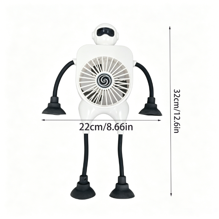 Rechargeable 2000mAh Mini Fan with Suction Cup & Flexible Arms - White