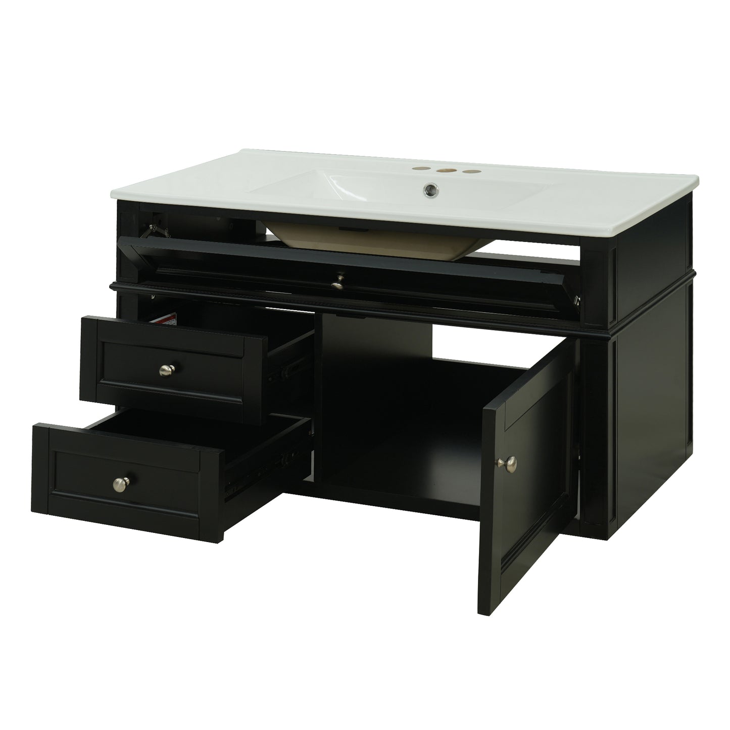 36-Inch Wall Mounted Bathroom Vanity with Ceramic Sink - Black