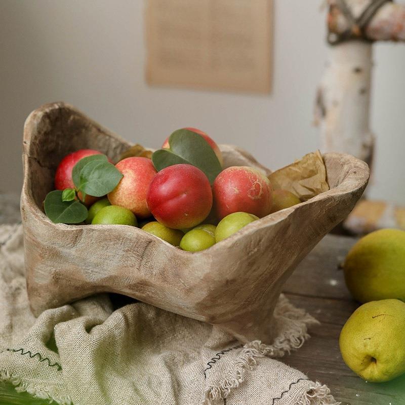Wooden Ingot-Shaped Fruit Tray with Feet - Solid Wood Bread Plate for Kitchen
