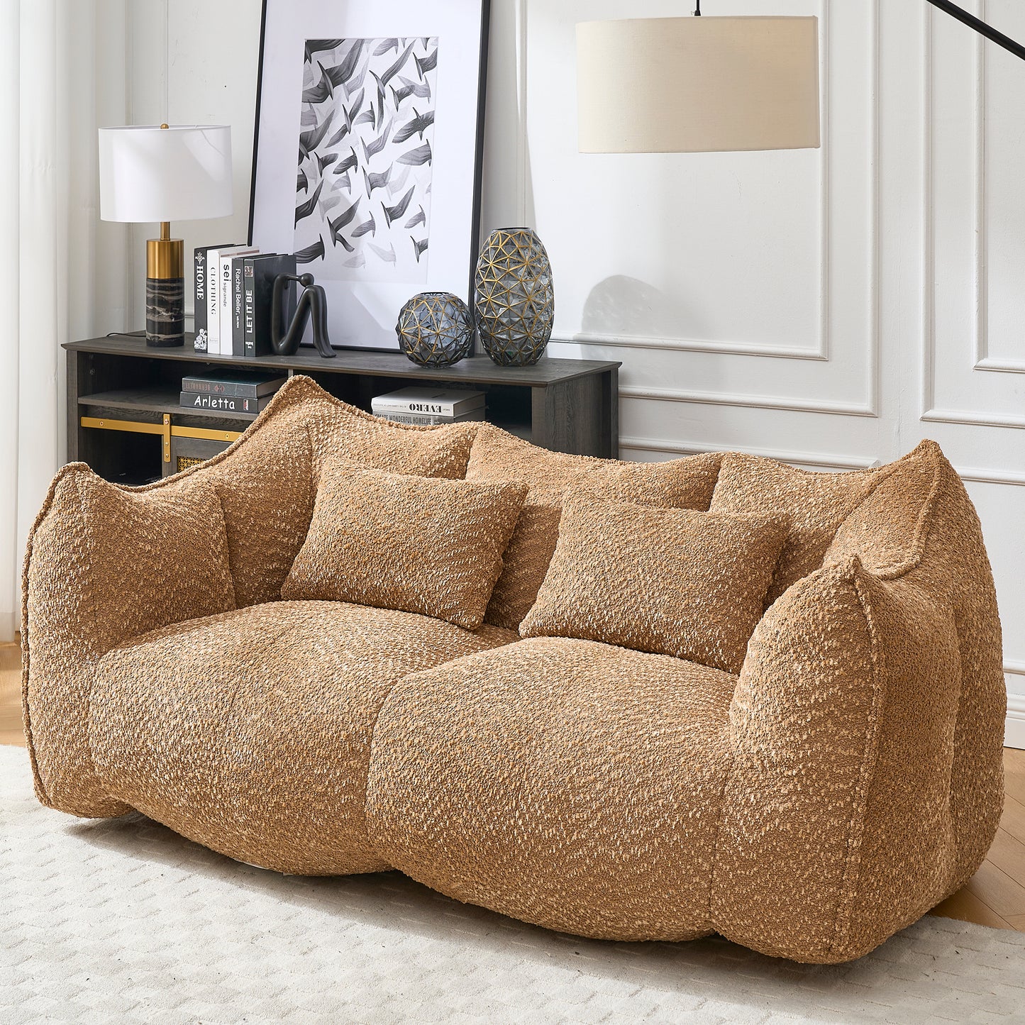 Comfortable Beanbag Chair for Two - Coffee Chenille Sofa