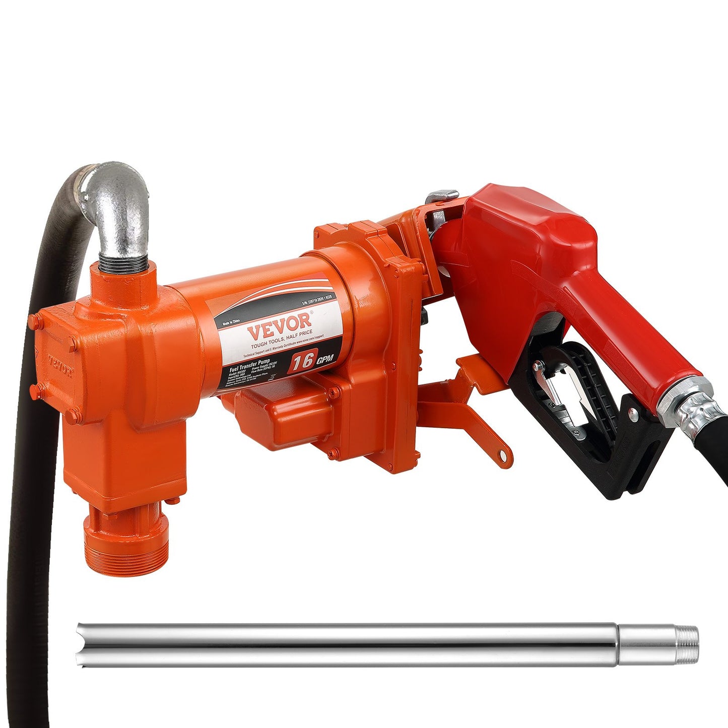 12V DC Fuel Transfer Pump with Automatic Nozzle - 16 GPM Gasoline & Diesel Extractor