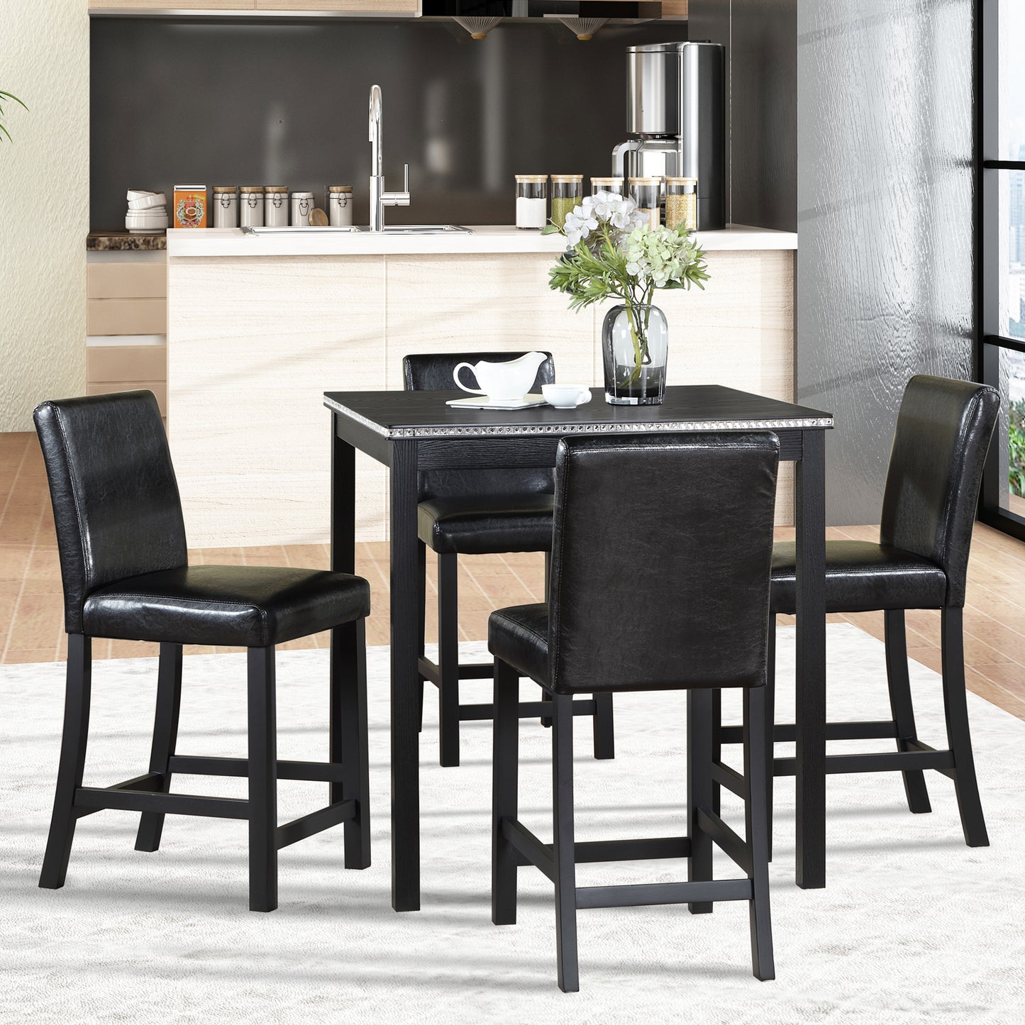 5-Piece Counter Height Dining Table Set with Upholstered Chairs
