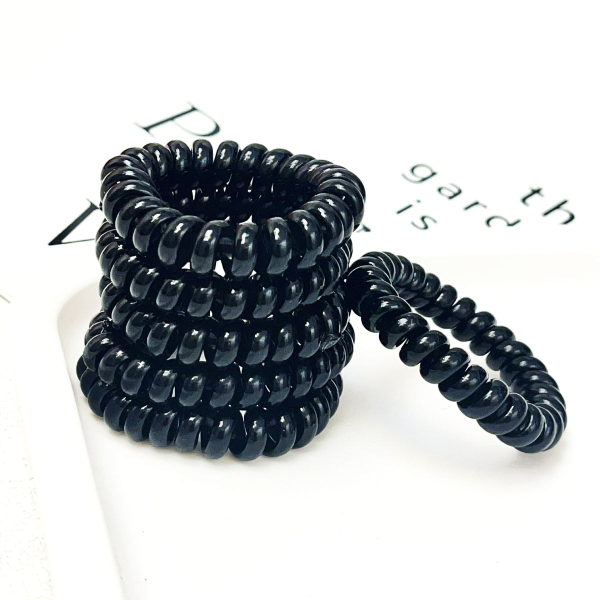 Elastic Telephone Cord Hair Tie for Women - Black, Transparent, White Set