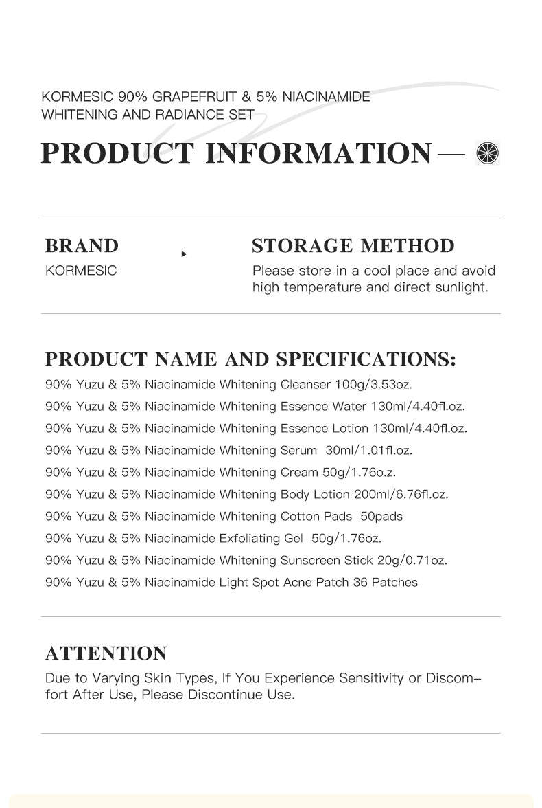 Grapefruit & Nicotinamide Whitening Skincare – Multi-Pack Variants