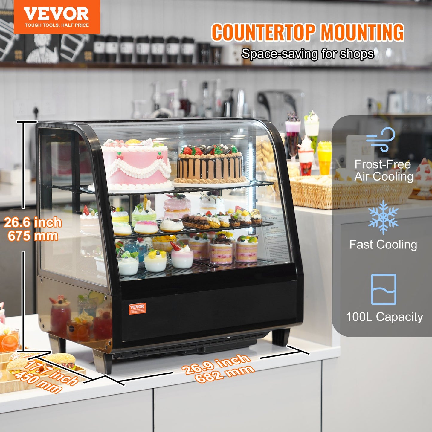 Countertop Refrigerated Display Case 3.5 Cu.Ft. Frost-Free Pastry Cooler - Black
