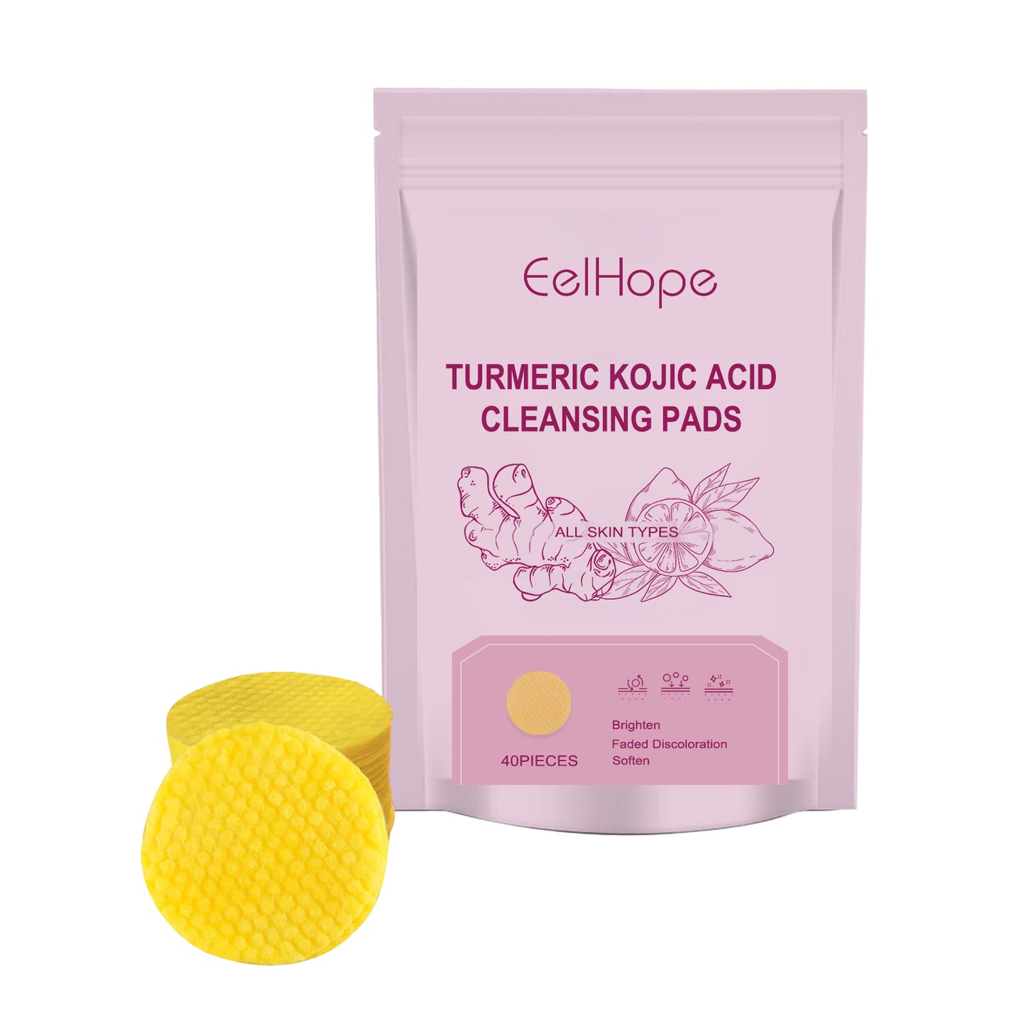 Turmeric Acid Gentle Facial Cleansing Pads - Brightening & Repair - 40 Count