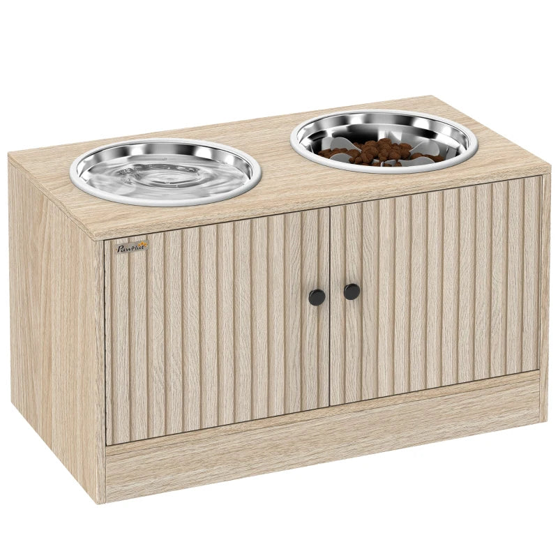 Elevated Dog Bowl Stand with 2 Stainless Steel Bowls & Storage Drawer