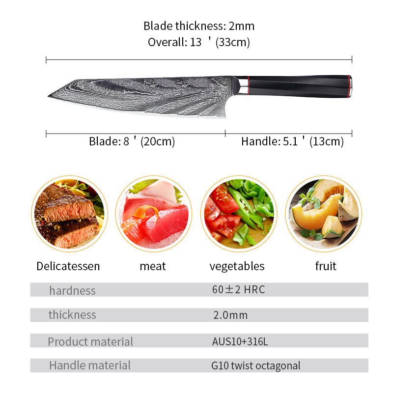 Japanese Imported Damascus Steel Kitchen Slicing Knife for Meat Cutting - Silver