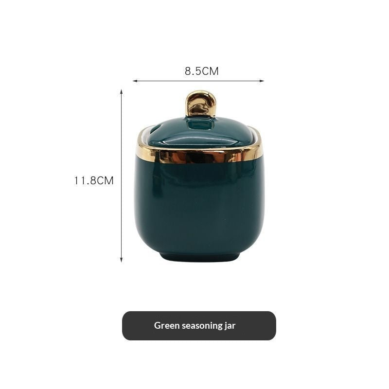 Ceramic Salt & Sauce Pot Set - Seasoning Jar for Kitchen, Oil & Vinegar Dispenser