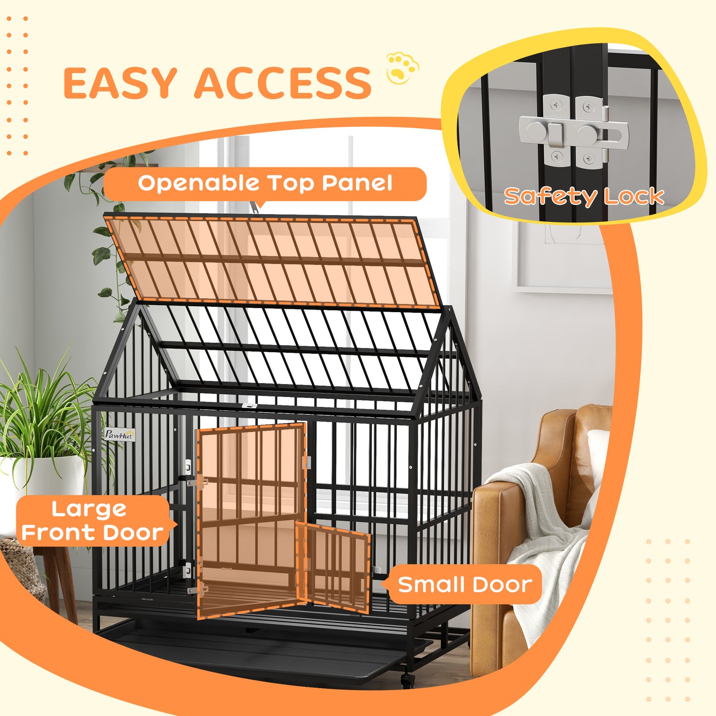 Heavy Duty Dog Crate with Lockable Wheels and Double Doors - XL, Black