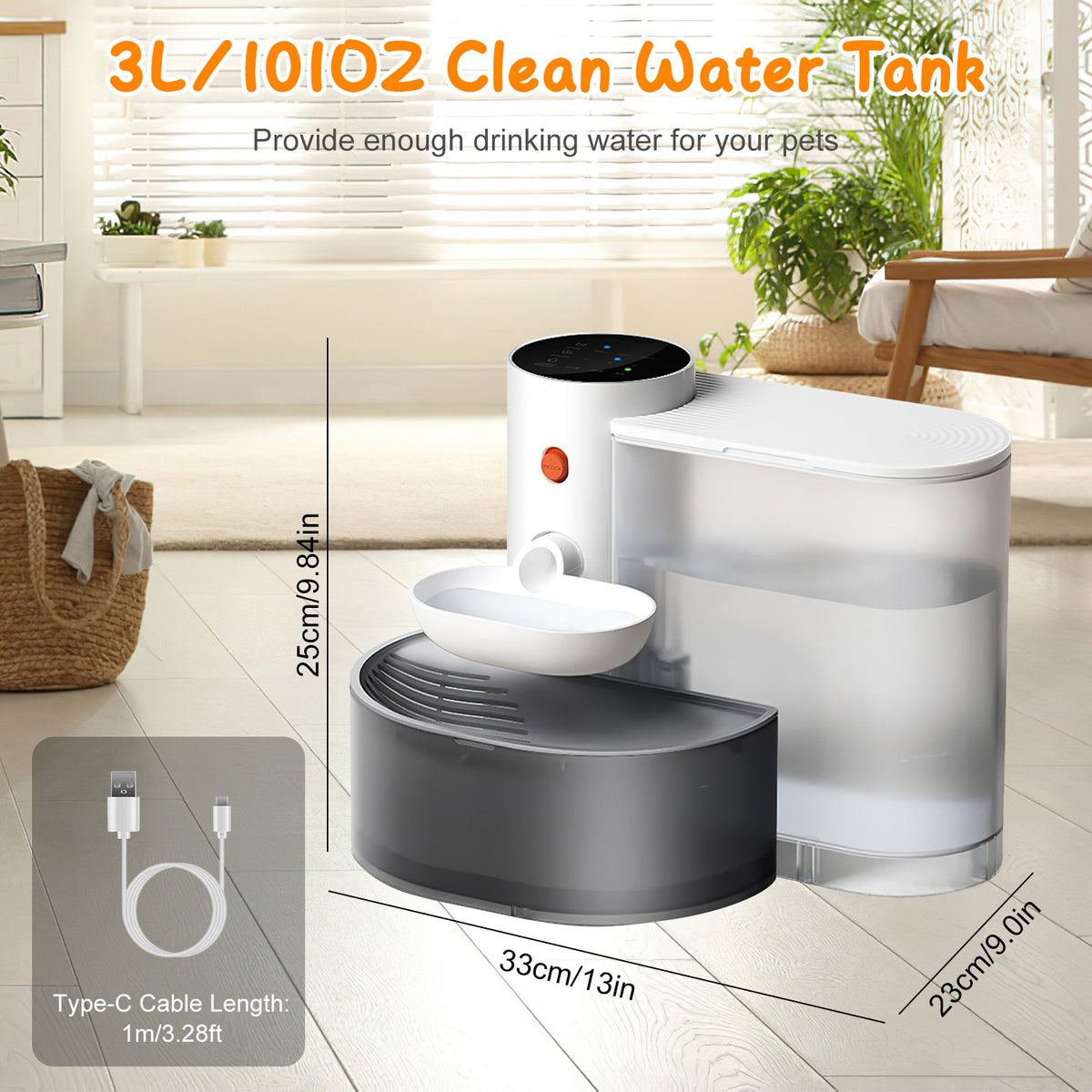 Automatic Pet Water Fountain 3L Rechargeable Cat & Small Dog Dispenser